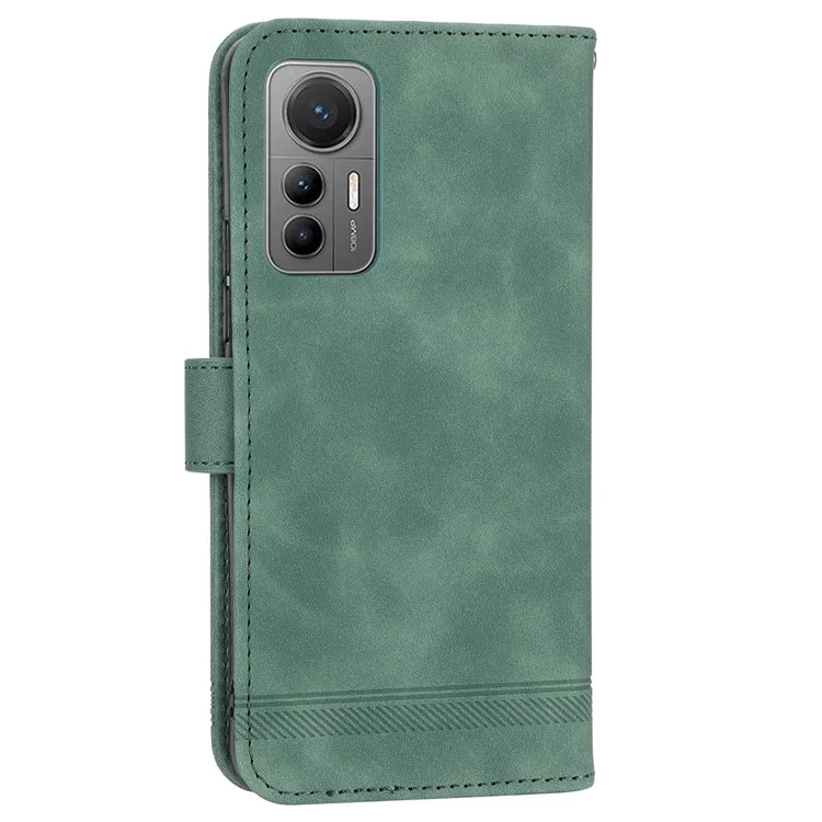 DIERFENG DF-03 For Xiaomi 12 / 12X / 12S 5G PU Leather Stand Protective Phone Case Lines Imprinted Wallet Cover - Green