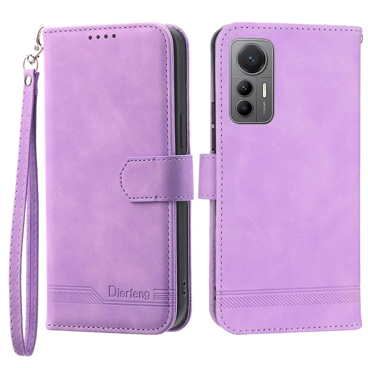 DIERFENG DF-03 Pour Xiaomi 12 Lite 5G Étui en Cuir pour Téléphone Portefeuille Lignes Imprimées Motif Support de Téléphone - Violet