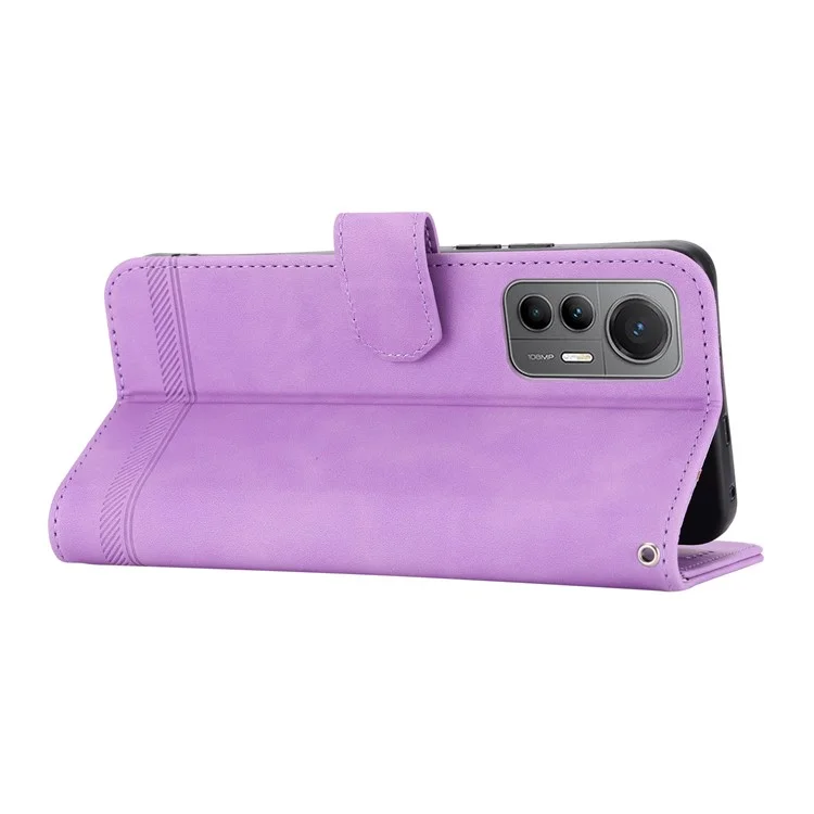 DIERFENG DF-03 Pour Xiaomi 12 Lite 5G Étui en Cuir pour Téléphone Portefeuille Lignes Imprimées Motif Support de Téléphone - Violet