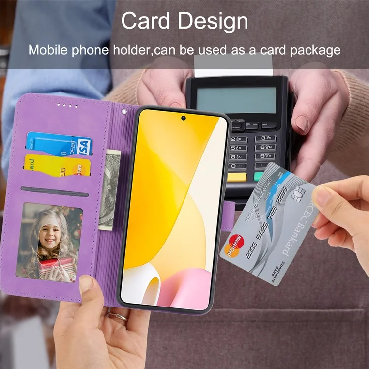 DIERFENG DF-03 Pour Xiaomi 12 Lite 5G Étui en Cuir pour Téléphone Portefeuille Lignes Imprimées Motif Support de Téléphone - Violet