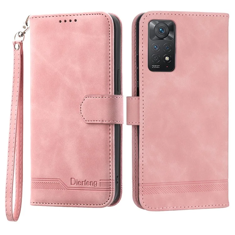 DIERFENG DF-03 для Xiaomi Redmi Note 12 Pro 4G / 11 Pro 4G (MediaTek) / Note 11 Pro 5G (Qualcomm) Чехол для телефона Стенд Чехол для кошелька из искусственной кожи с тисненой линией - розовый