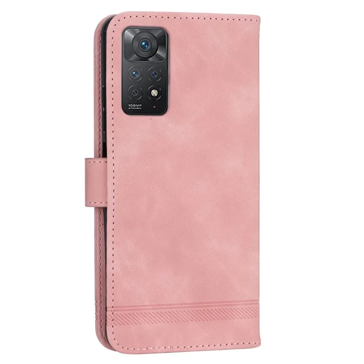DIERFENG DF-03 для Xiaomi Redmi Note 12 Pro 4G / 11 Pro 4G (MediaTek) / Note 11 Pro 5G (Qualcomm) Чехол для телефона Стенд Чехол для кошелька из искусственной кожи с тисненой линией - розовый