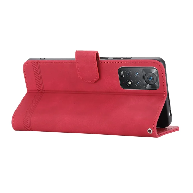 DIERFENG DF-03 for Xiaomi Redmi Note 12 Pro 4G / 11 Pro 4G (MediaTek) / Note 11 Pro 5G (Qualcomm) Phone Case Stand PU Leather Lines Imprinted Phone Wallet Cover - Red