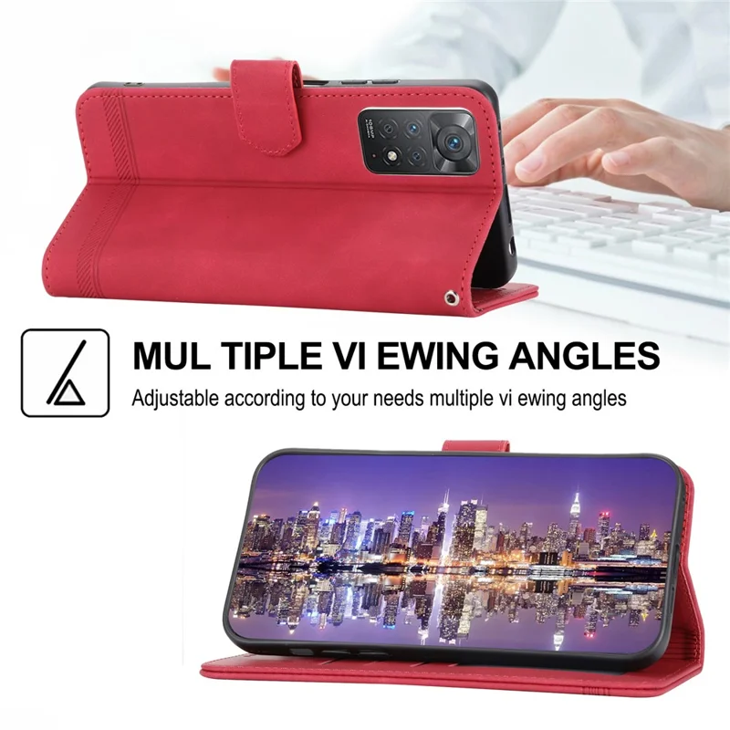 DIERFENG DF-03 for Xiaomi Redmi Note 12 Pro 4G / 11 Pro 4G (MediaTek) / Note 11 Pro 5G (Qualcomm) Phone Case Stand PU Leather Lines Imprinted Phone Wallet Cover - Red