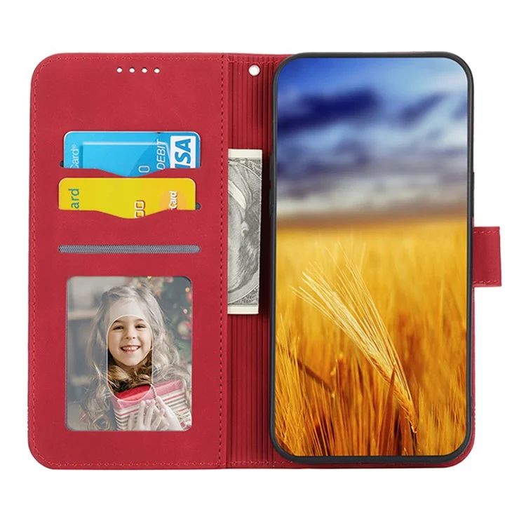 DIERFENG DF-03 for Xiaomi Redmi 10C 4G Phone Wallet Case Lines Imprinted Stand PU Leather Protective Phone Cover - Red