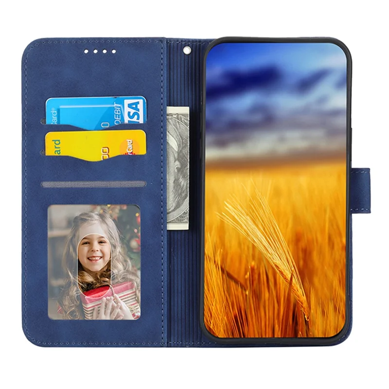 DIERFENG DF-03 Capa de Couro PU para Xiaomi Redmi 10A, Linhas Gravadas Anti-queda Wallet Phone Stand Cover - Azul