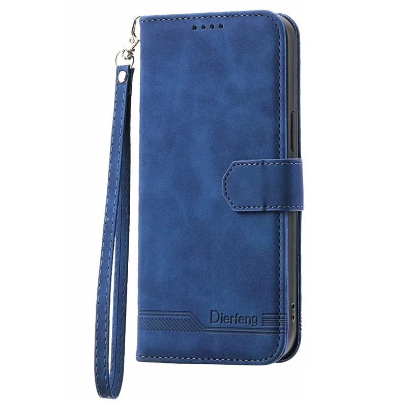 DIERFENG DF-03 Capa de Couro PU para Xiaomi Redmi 10A, Linhas Gravadas Anti-queda Wallet Phone Stand Cover - Azul