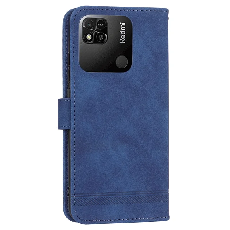 DIERFENG DF-03 Capa de Couro PU para Xiaomi Redmi 10A, Linhas Gravadas Anti-queda Wallet Phone Stand Cover - Azul