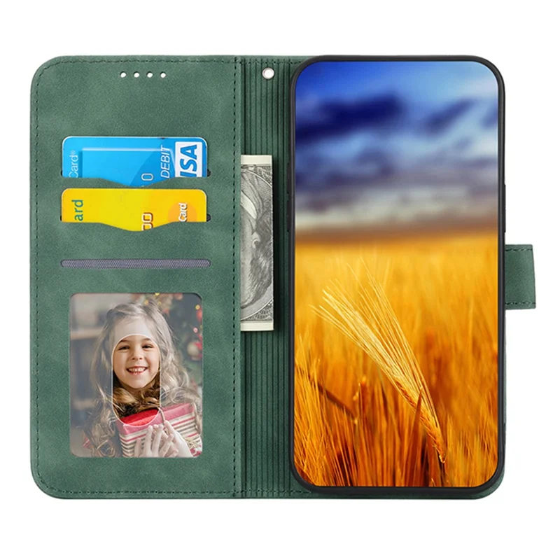 DIERFENG DF-03 PU Leather Case for Xiaomi Redmi 10A, Lines Imprinted Anti-drop Wallet Phone Stand Cover - Green