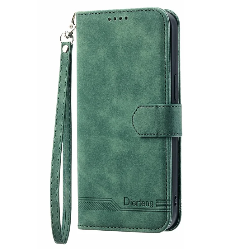 DIERFENG DF-03 PU Leather Case for Xiaomi Redmi 10A, Lines Imprinted Anti-drop Wallet Phone Stand Cover - Green