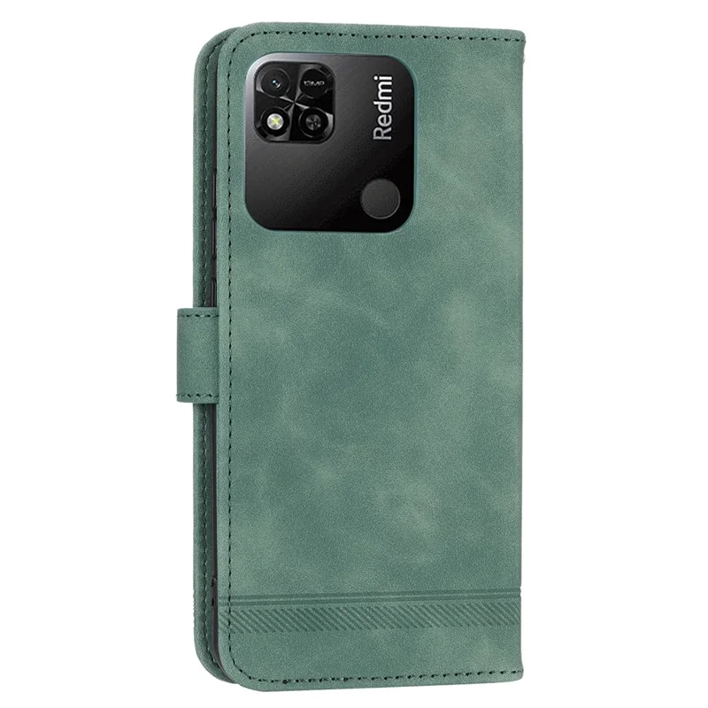 DIERFENG DF-03 PU Leather Case for Xiaomi Redmi 10A, Lines Imprinted Anti-drop Wallet Phone Stand Cover - Green