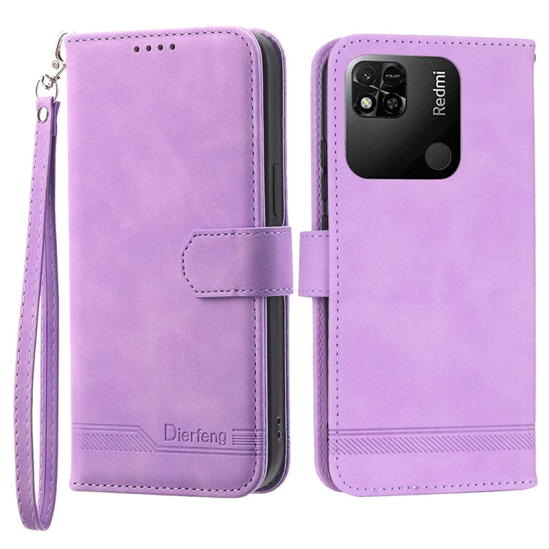 DIERFENG DF-03 PU Leather Case for Xiaomi Redmi 10A, Lines Imprinted Anti-drop Wallet Phone Stand Cover - Purple
