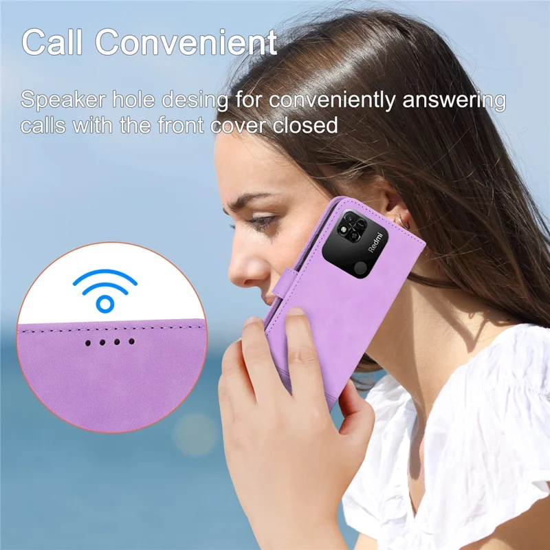 DIERFENG DF-03 PU Leather Case for Xiaomi Redmi 10A, Lines Imprinted Anti-drop Wallet Phone Stand Cover - Purple