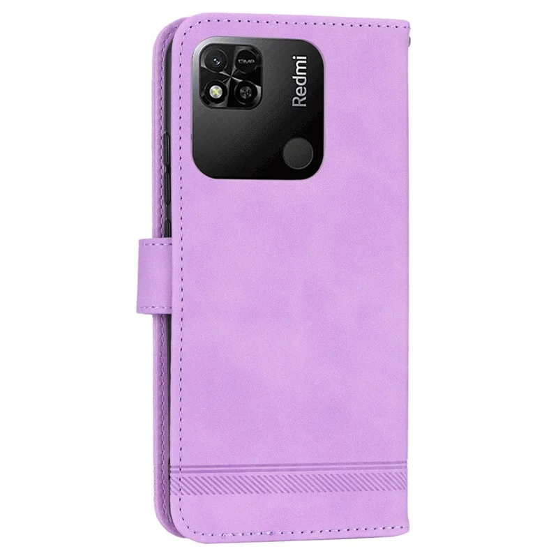 DIERFENG DF-03 PU Leather Case for Xiaomi Redmi 10A, Lines Imprinted Anti-drop Wallet Phone Stand Cover - Purple