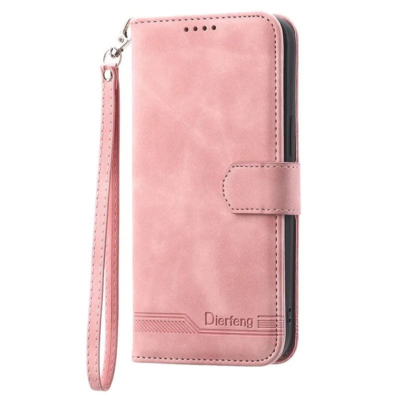 DIERFENG DF-03 PU Leather Case for Xiaomi Redmi 10A, Lines Imprinted Anti-drop Wallet Phone Stand Cover - Pink