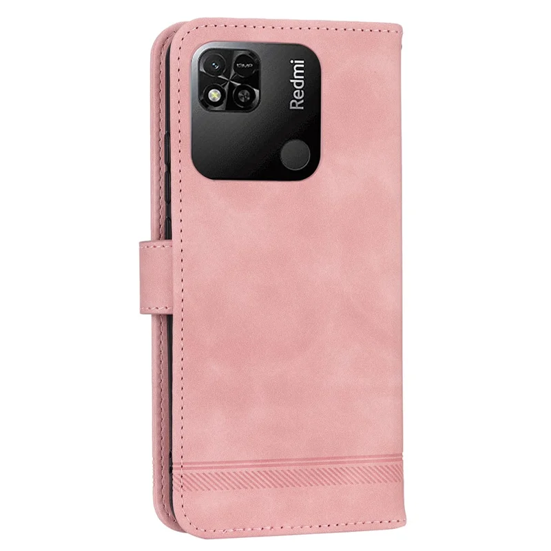 DIERFENG DF-03 PU Leather Case for Xiaomi Redmi 10A, Lines Imprinted Anti-drop Wallet Phone Stand Cover - Pink