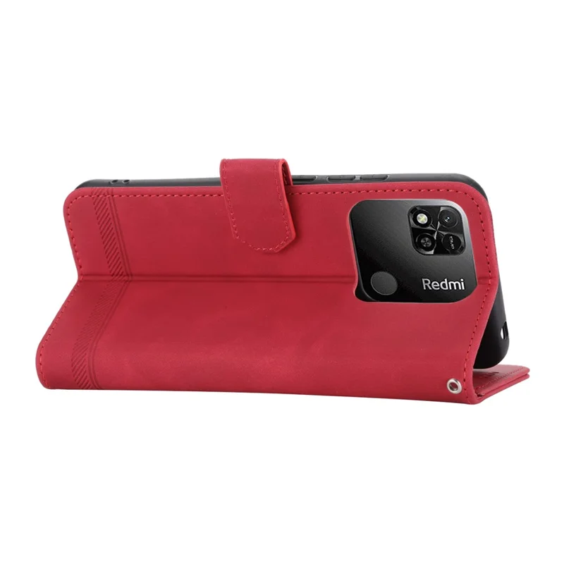 DIERFENG DF-03 Étui en cuir PU pour Xiaomi Redmi 10A, motifs imprimés anti-chute, support de téléphone portefeuille - Rouge