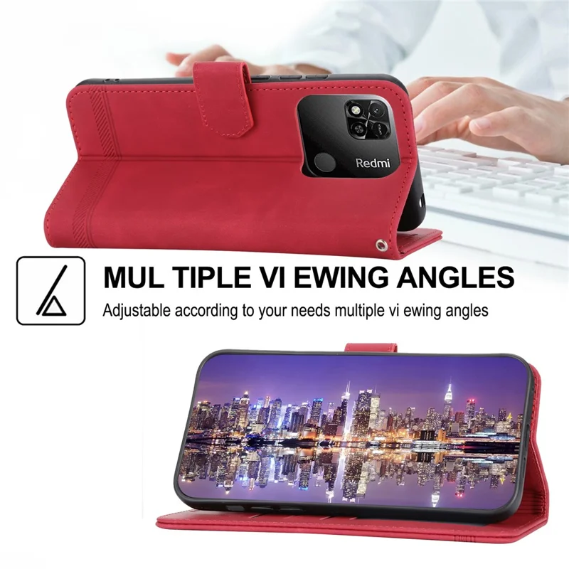 DIERFENG DF-03 Étui en cuir PU pour Xiaomi Redmi 10A, motifs imprimés anti-chute, support de téléphone portefeuille - Rouge