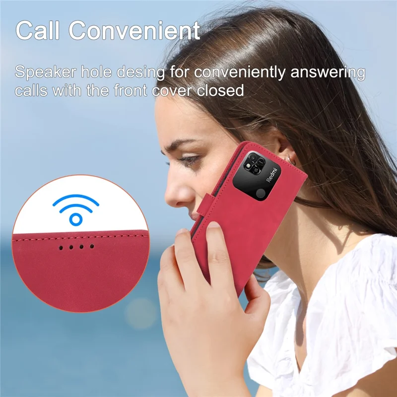 DIERFENG DF-03 Étui en cuir PU pour Xiaomi Redmi 10A, motifs imprimés anti-chute, support de téléphone portefeuille - Rouge