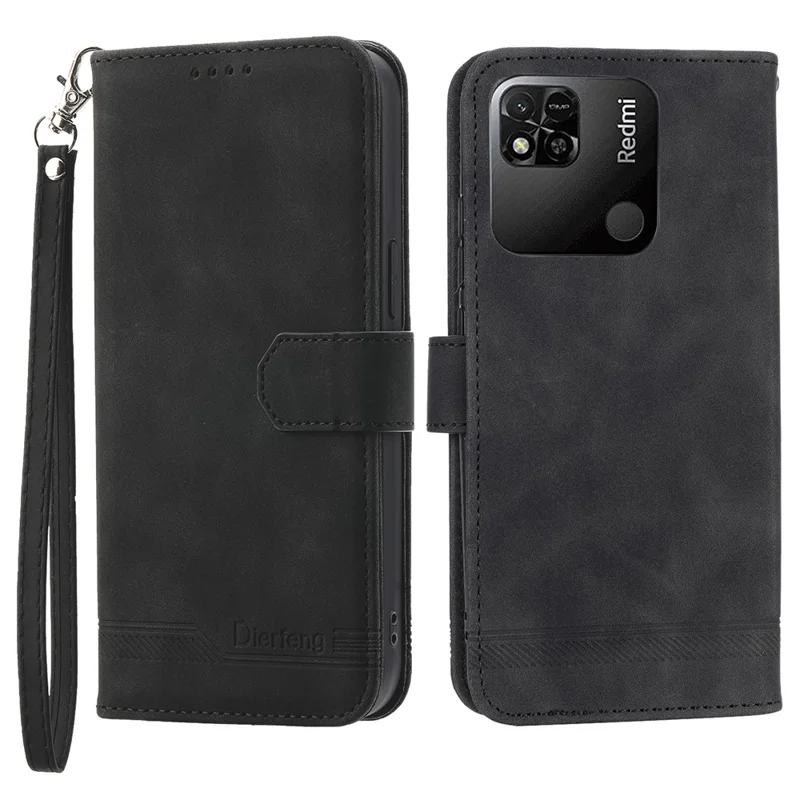 DIERFENG DF-03 PU Leather Case for Xiaomi Redmi 10A, Lines Imprinted Anti-drop Wallet Phone Stand Cover - Black