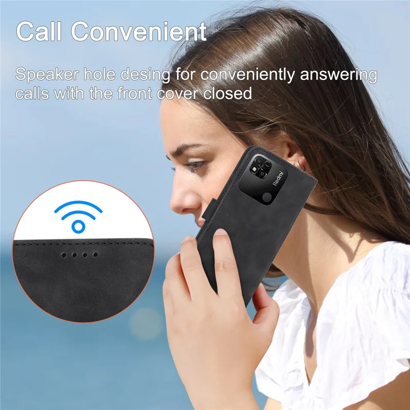 DIERFENG DF-03 PU Leather Case for Xiaomi Redmi 10A, Lines Imprinted Anti-drop Wallet Phone Stand Cover - Black