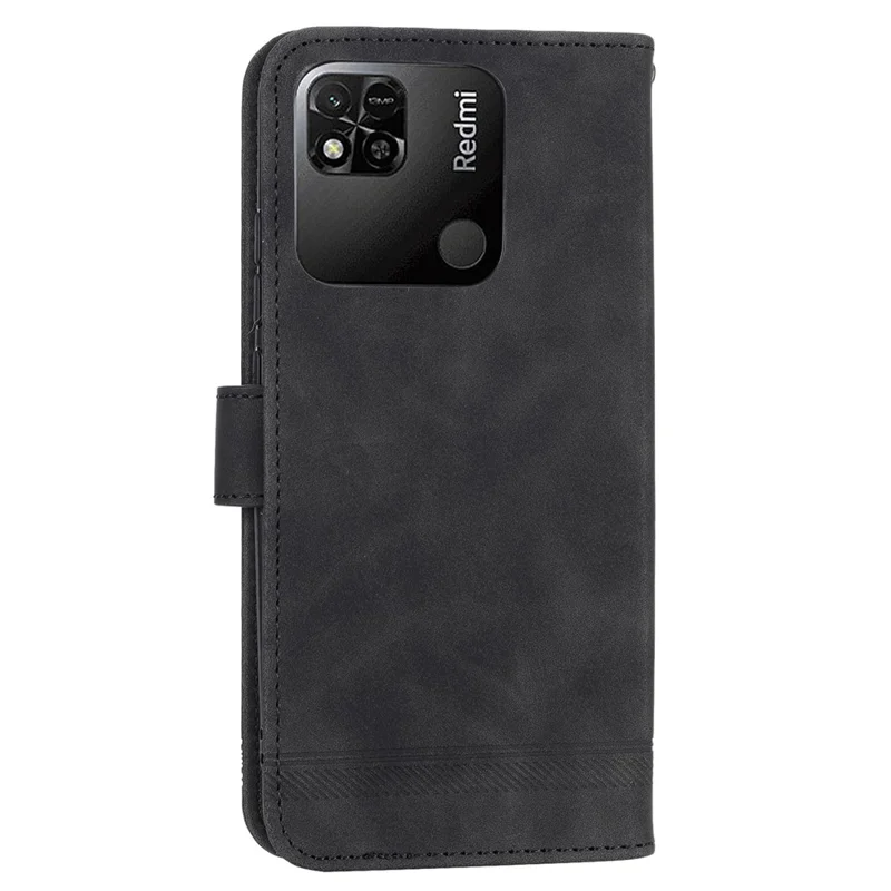 DIERFENG DF-03 PU Leather Case for Xiaomi Redmi 10A, Lines Imprinted Anti-drop Wallet Phone Stand Cover - Black
