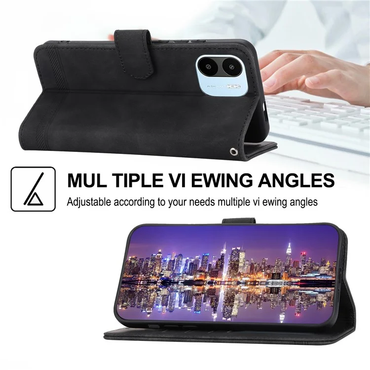 DIERFENG DF-03 Cell Phone Wallet Case per Xiaomi Redmi A1 4G / A2 4G, Custodia in Pelle PU con Supporto - Nero