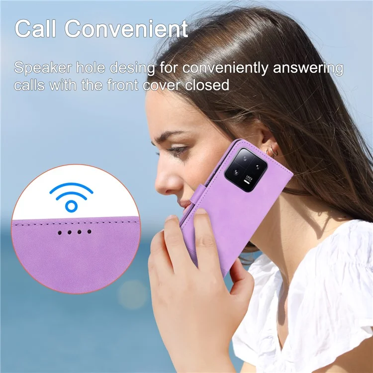 DIERFENG DF-03 Mobile Phone Case for Xiaomi 13 Pro 5G, PU Leather Stand Lines Imprinted Phone Wallet Cover - Purple