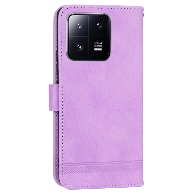 DIERFENG DF-03 Mobile Phone Case for Xiaomi 13 Pro 5G, PU Leather Stand Lines Imprinted Phone Wallet Cover - Purple