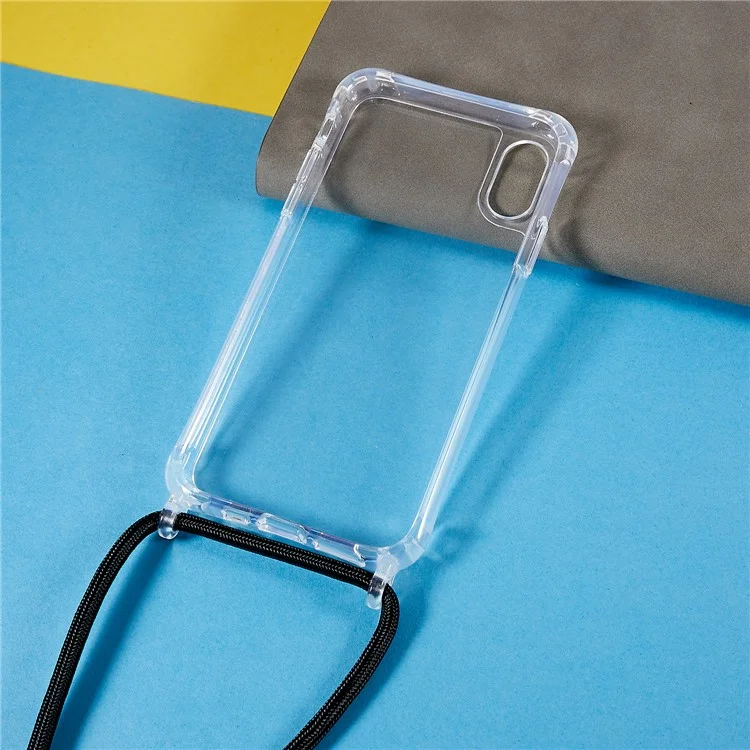 Para iPhone X / XS Anti-drop TPU + Capa de Telefone Acrílico Transparente com Cordão Ajustável - Preto