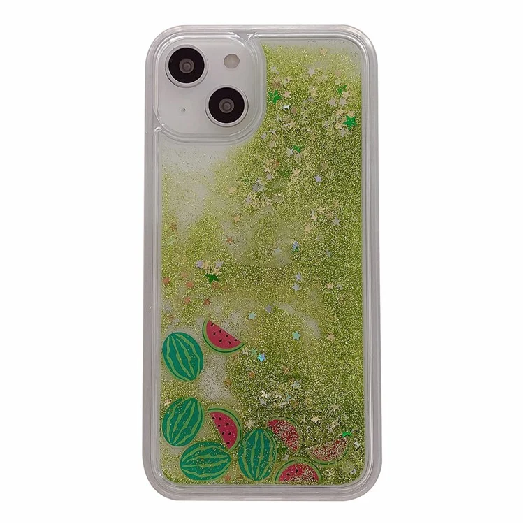 Pour iPhone 13 / 14 Fruit Liquid Quicksand PC+TPU Case Back Protector Phone Cover - Pastèque