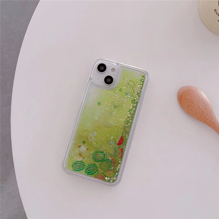 Pour iPhone 13 / 14 Fruit Liquid Quicksand PC+TPU Case Back Protector Phone Cover - Pastèque