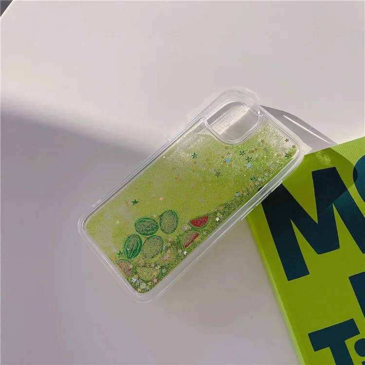 Pour iPhone 13 / 14 Fruit Liquid Quicksand PC+TPU Case Back Protector Phone Cover - Pastèque