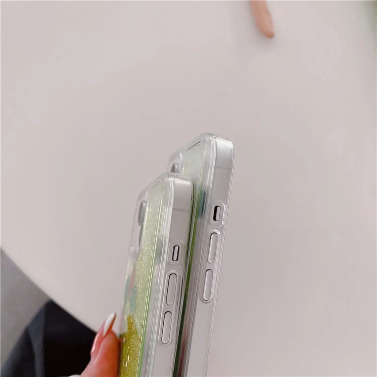 Pour iPhone 13 / 14 Fruit Liquid Quicksand PC+TPU Case Back Protector Phone Cover - Pastèque