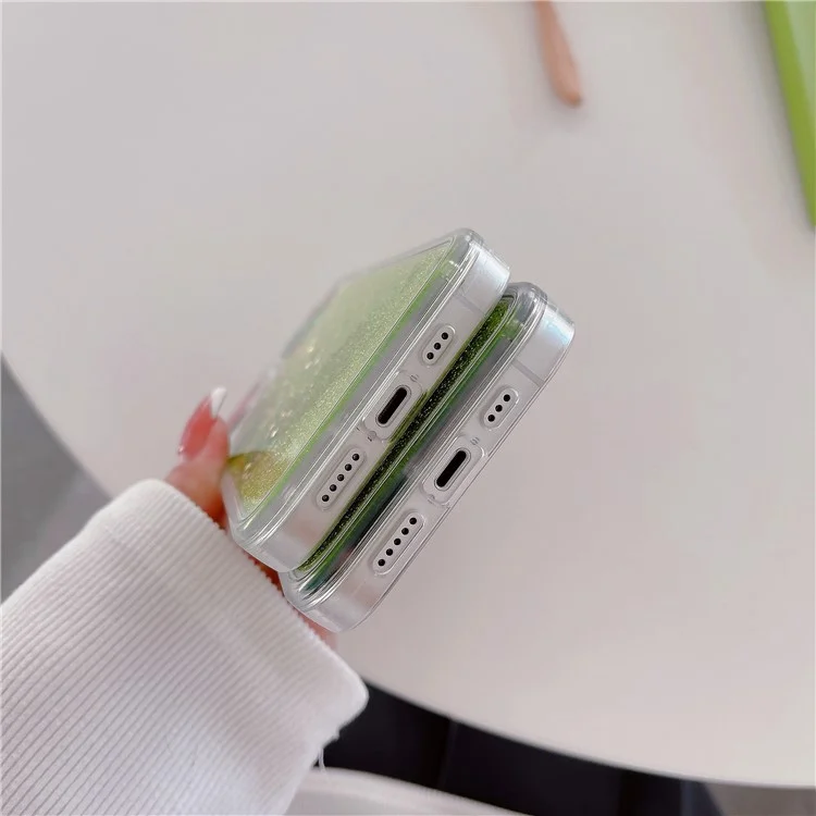 Pour iPhone 13 / 14 Fruit Liquid Quicksand PC+TPU Case Back Protector Phone Cover - Pastèque