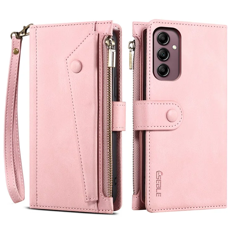 ESEBLE Star Series Phone Stand Case per Samsung Galaxy A14 5G / A14 4G Custodia Portafoglio in Pelle con Cerniera e Cinturino da Polso - Rosa Oro
