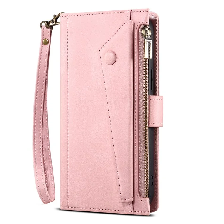 ESEBLE Star Series Phone Stand Case per Samsung Galaxy A14 5G / A14 4G Custodia Portafoglio in Pelle con Cerniera e Cinturino da Polso - Rosa Oro