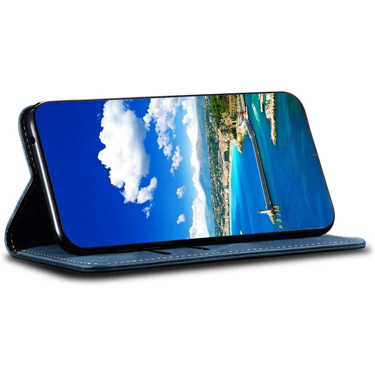 Чехол-бумажник из натуральной кожи для OnePlus 11R 5G / Ace 2 5G, тканевый чехол с джинсовым узором и подставкой - синий