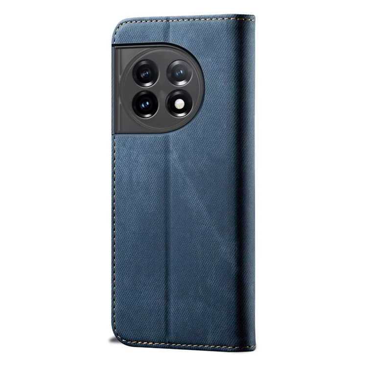 Чехол-бумажник из натуральной кожи для OnePlus 11R 5G / Ace 2 5G, тканевый чехол с джинсовым узором и подставкой - синий