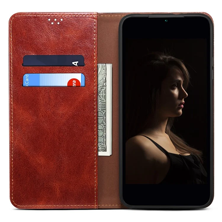 Suporte de Celular com Capa para OnePlus 11 5G, Couro PU com Textura de Cavalo Selvagem Encerada, Capa de Smartphone - Marrom