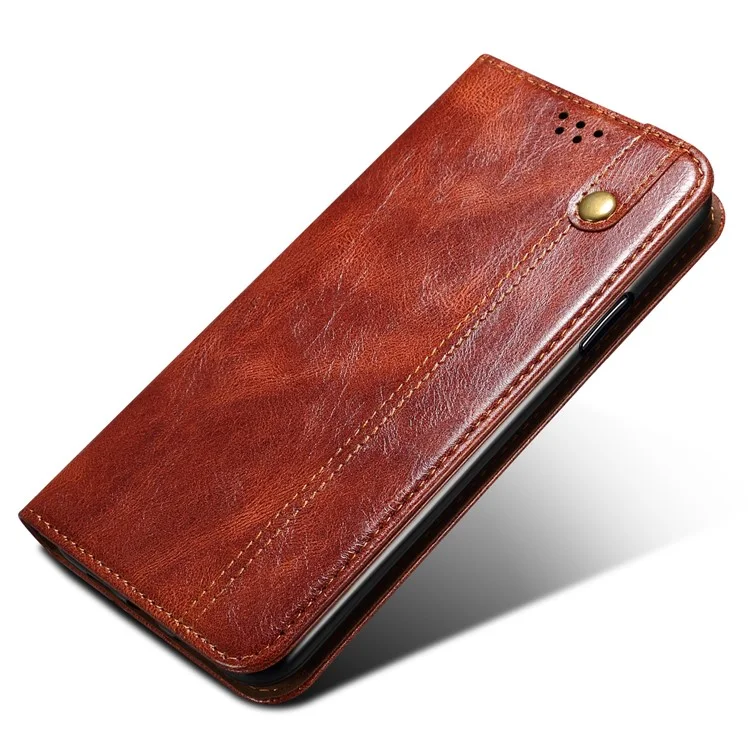 Suporte de Celular com Capa para OnePlus 11 5G, Couro PU com Textura de Cavalo Selvagem Encerada, Capa de Smartphone - Marrom