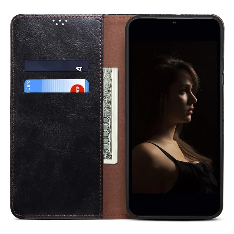 Für Samsung Galaxy A54 5G PU-Leder-Handyhülle, Wallet-Case, Wachsiges Crazy-Horse-Textur, Standfunktion, Handyhülle - Schwarz