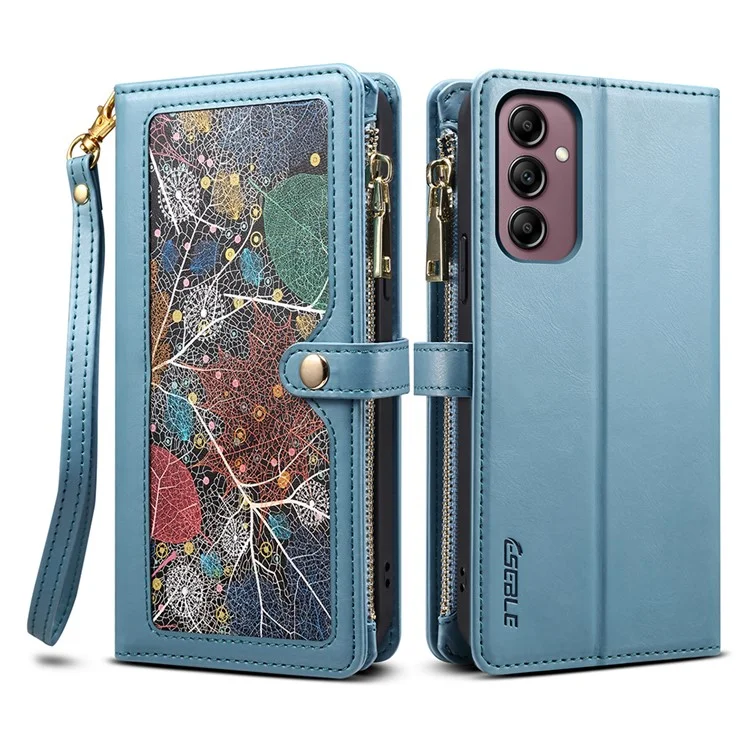 ESEBLE for Samsung Galaxy A54 5G RFID Blocking Phone Case Zipper Pocket Stand Leather Wallet Cover - Blue