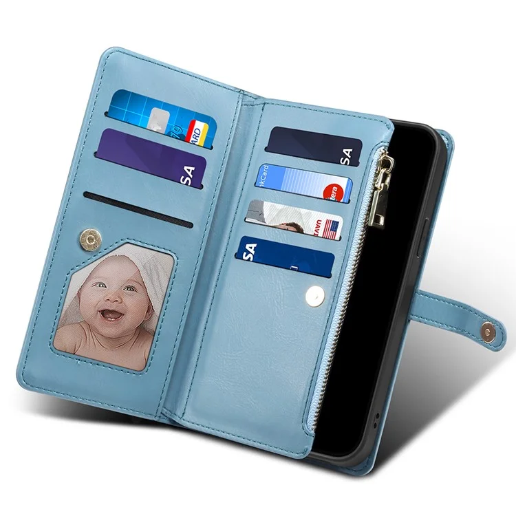 ESEBLE for Samsung Galaxy A54 5G RFID Blocking Phone Case Zipper Pocket Stand Leather Wallet Cover - Blue