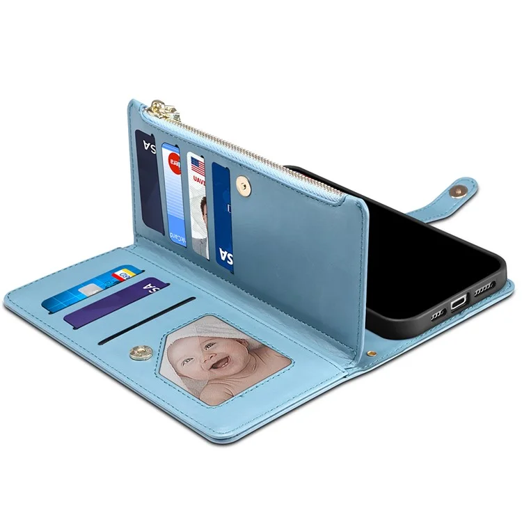 ESEBLE for Samsung Galaxy A54 5G RFID Blocking Phone Case Zipper Pocket Stand Leather Wallet Cover - Blue