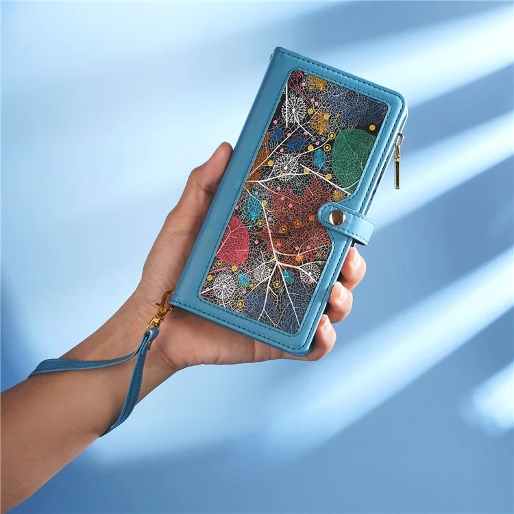 ESEBLE for Samsung Galaxy A54 5G RFID Blocking Phone Case Zipper Pocket Stand Leather Wallet Cover - Blue