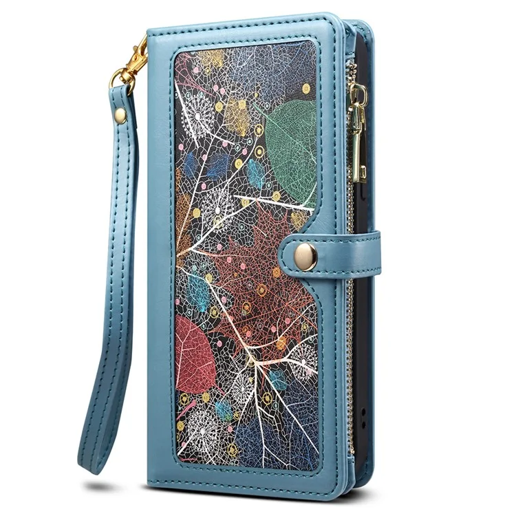 ESEBLE for Samsung Galaxy A54 5G RFID Blocking Phone Case Zipper Pocket Stand Leather Wallet Cover - Blue