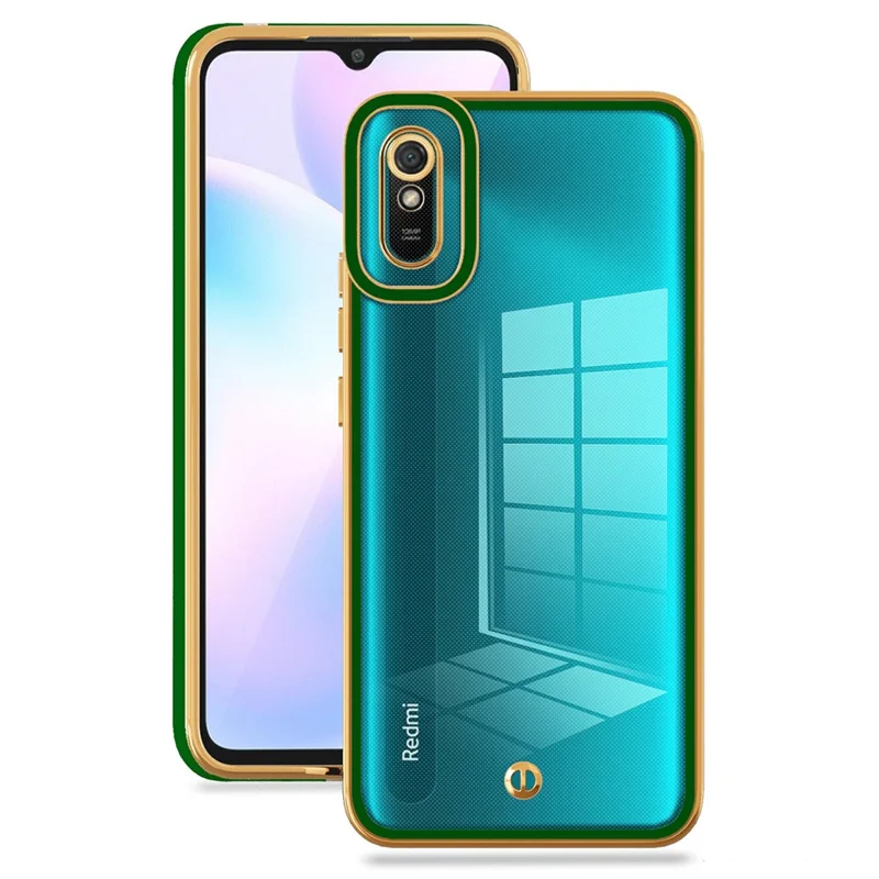 For Xiaomi Redmi 9A Electroplating Phone Case Flexible TPU Protective Anti-scratch Phone Back Cover - Green
