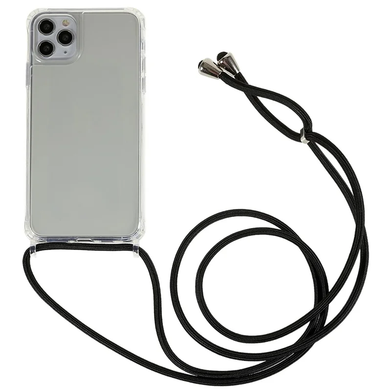 Coque de protection en TPU + acrylique pour iPhone 11 Pro 5,8 pouces, étui de téléphone transparent avec dragonne réglable - Noir