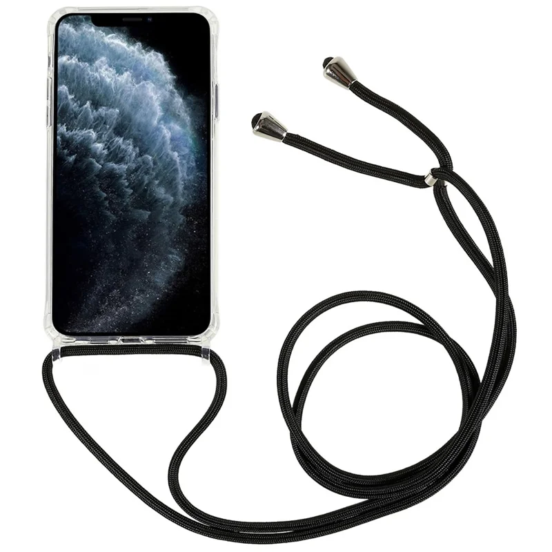 Coque de protection en TPU + acrylique pour iPhone 11 Pro 5,8 pouces, étui de téléphone transparent avec dragonne réglable - Noir